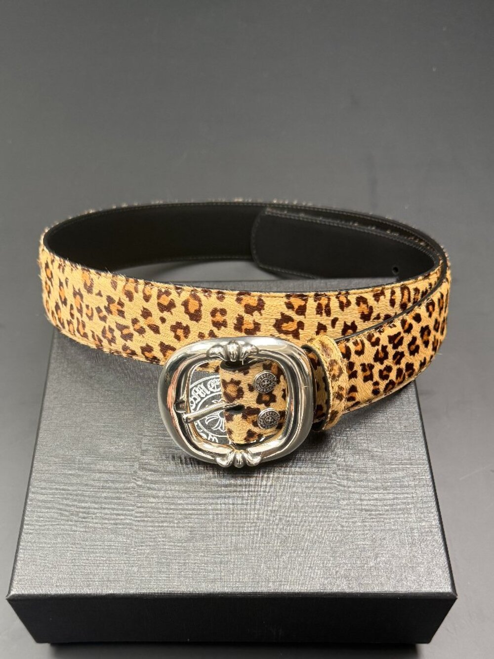 Chrome Hearts Leopard Print Leather Belt with Silver Buckle